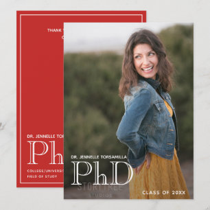 Graduation PhD Announcement Photo White Red