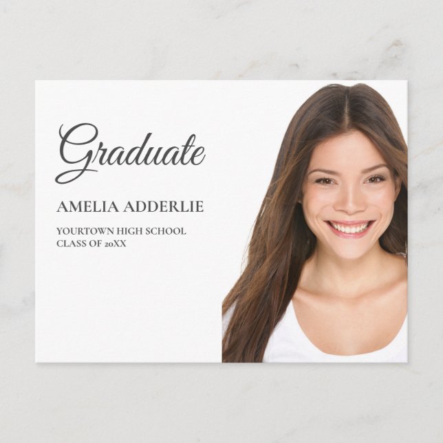 Graduation Photo Announcement Invitation White (Front)