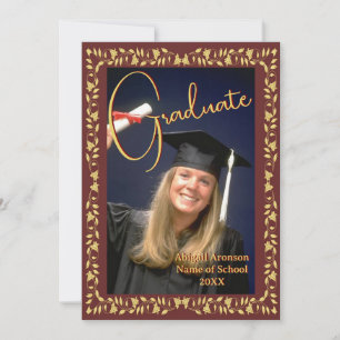 Graduation Photo Announcement Maroon and Gold Ivy