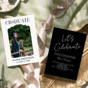 Graduation Photo Announcement Modern Party Black
