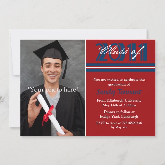 Graduation Photo Announcement Red Stripes (Front)