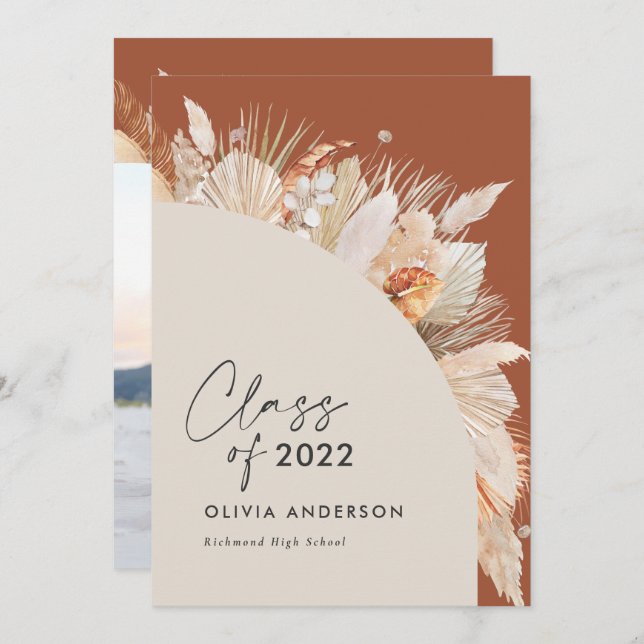 Graduation photo arch terracotta pampas botanical  invitation (Front/Back)