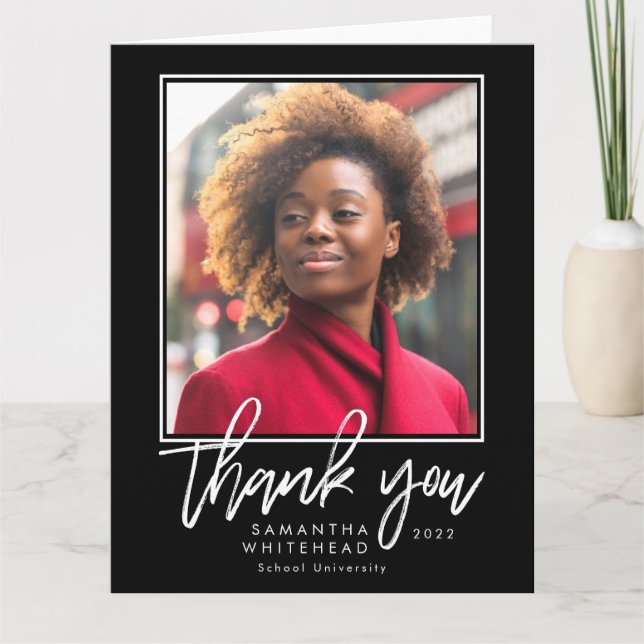 Graduation Photo Black 2022 Thank You Card (Front)
