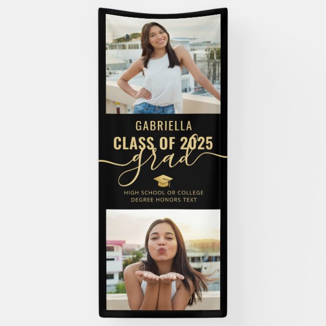 Graduation Photo Black and Gold Elegant Banner (Vertical)