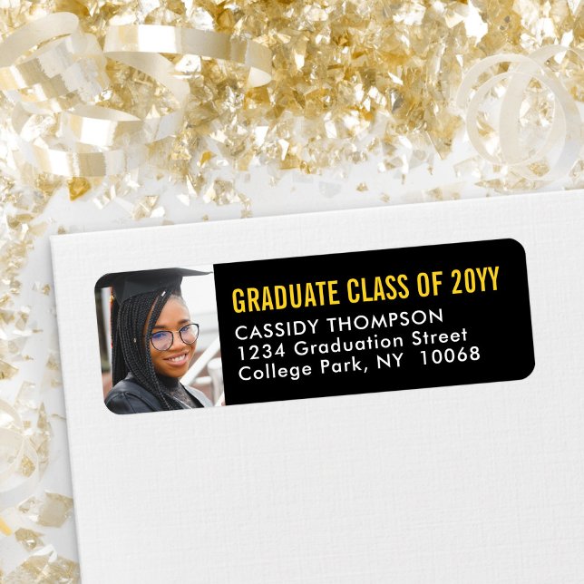 Graduation Photo Black and Gold Return Address (Creator Uploaded)