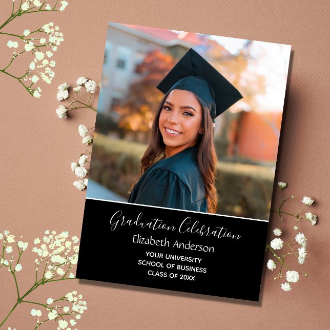 Graduation Photo Black White College Graduation Invitation (Creator Uploaded)