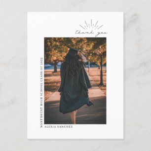 Graduation Photo Black & White Line Art Thank You Postcard
