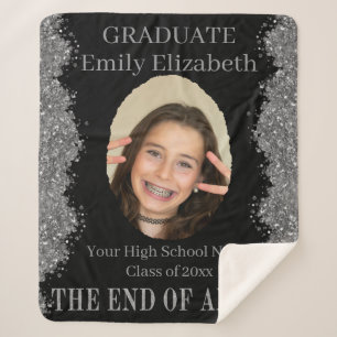 Graduation Photo Blanket Black Silver Glitter