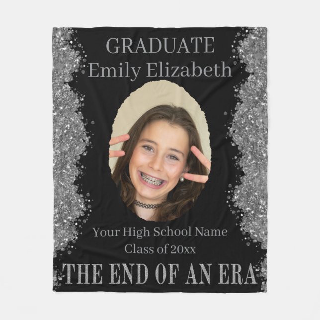 Graduation Photo Blanket Black Silver Glitter (Front)