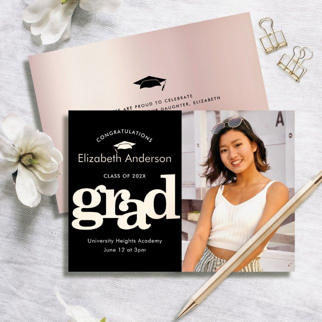 Graduation photo bold type black real rose gold (Creator Uploaded)