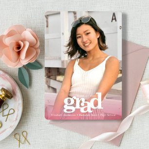 Graduation photo bold type simple modern pink announcement
