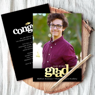 Graduation photo bold typography black real gold