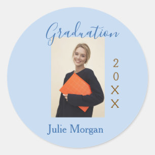 Graduation photo brown golden year 20XX namesimple Classic Round Sticker