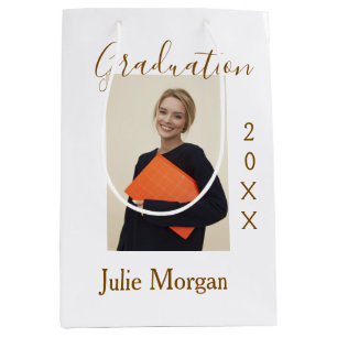 Graduation photo brown golden year 20XX namesimple Medium Gift Bag