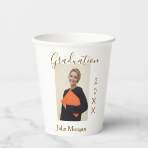 Graduation photo brown golden year 20XX namesimple Paper Cups