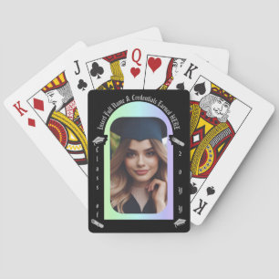 Graduation Photo, Cap, Diploma, Arch Rainbow Black Playing Cards