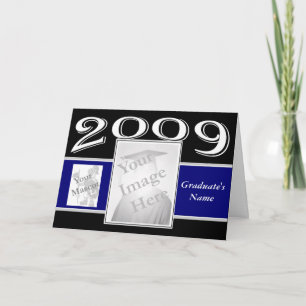 Graduation Photo Card with mascot -blue