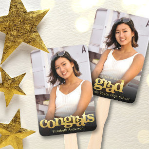Graduation photo chic simple modern gold keepsake hand fan