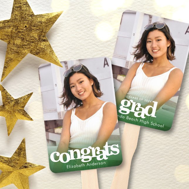 Graduation photo chic simple modern green keepsake hand fan (Creator Uploaded)