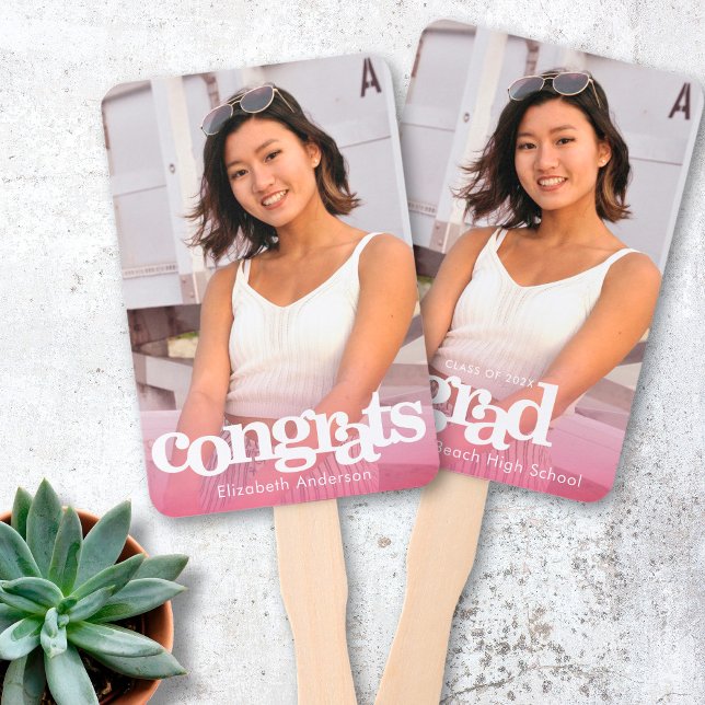Graduation photo chic simple modern pink keepsake hand fan (Creator Uploaded)