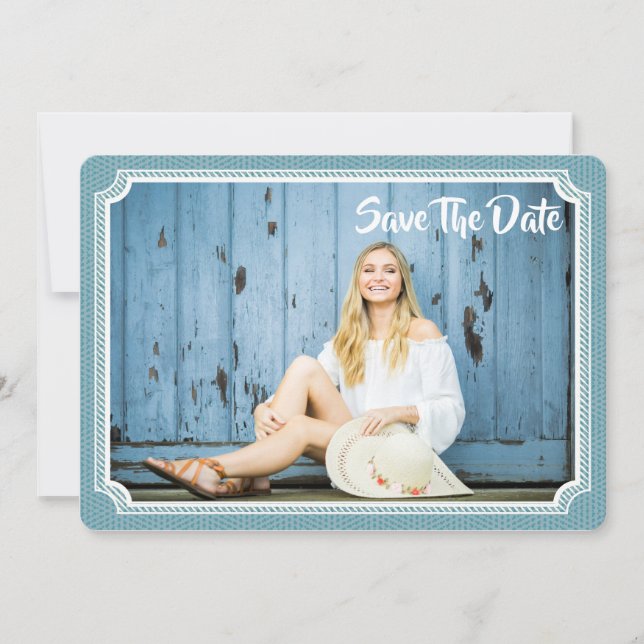 Graduation Photo Chic Vintage Blue Save The Date (Front)