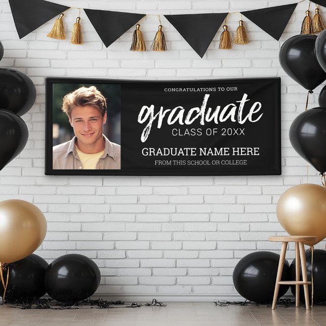 Graduation Photo - Class of Grad Black Virtual Banner (Custom Graduation Banner with Photo and Grad Name)