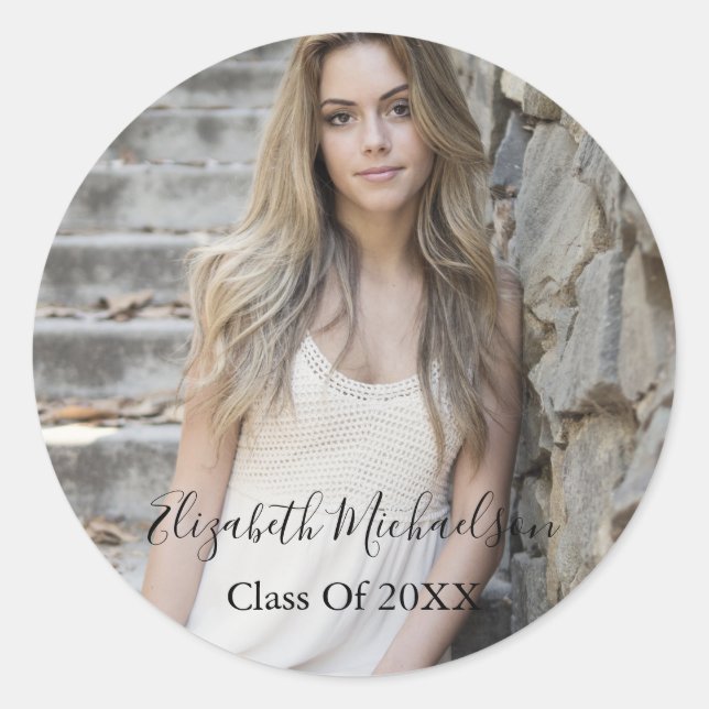 Graduation Photo Classic Round Sticker (Front)
