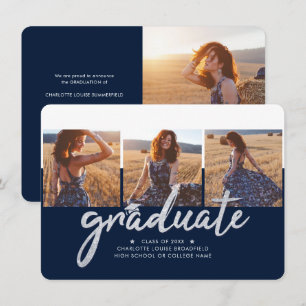 Graduation Photo Collage 2025 Navy Blue Grad Announcement
