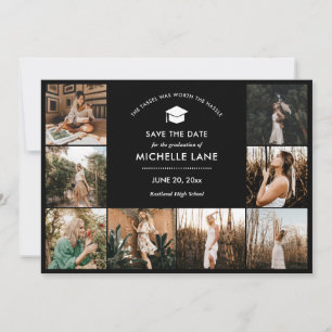 Graduation Photo Collage Black Save The Date Thank You Card