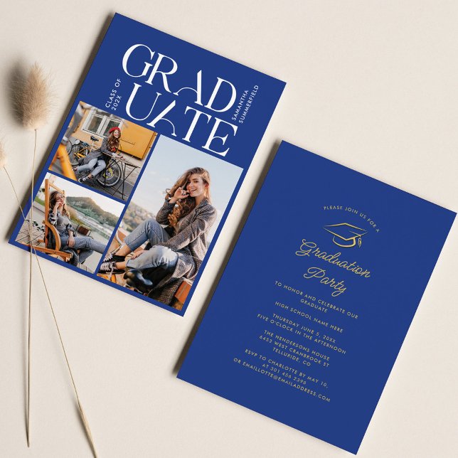 Graduation Photo Collage Blue 2025 Graduate Party Invitation (Graduation Photo Collage 2024 Party Invitation)
