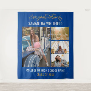 Graduation Photo Collage Blue Graduate Photobooth Tapestry