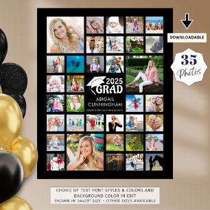 Graduation Photo Collage GRAD Commemorative Black Poster