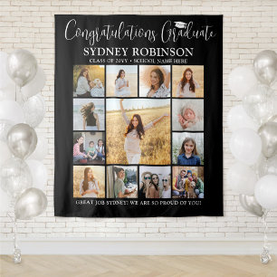 Graduation Photo Collage Large Black Backdrop Tapestry