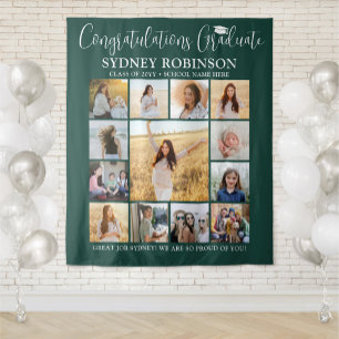 Graduation Photo Collage Large Dark Green Backdrop Tapestry