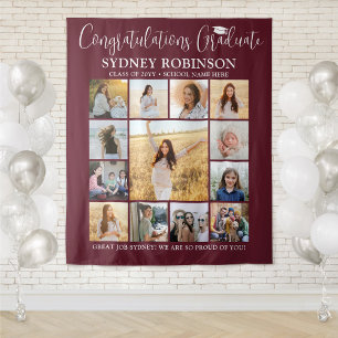 Graduation Photo Collage Large Maroon Red Backdrop Tapestry