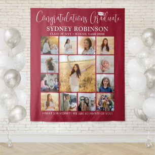Graduation Photo Collage Large Red White Backdrop Tapestry