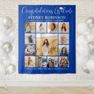 Graduation Photo Collage Large Royal Blue Backdrop Tapestry