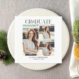 Graduation Photo Collage Modern Elegant Napkin