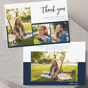 Graduation Photo Collage Modern Script Graduate Thank You Card