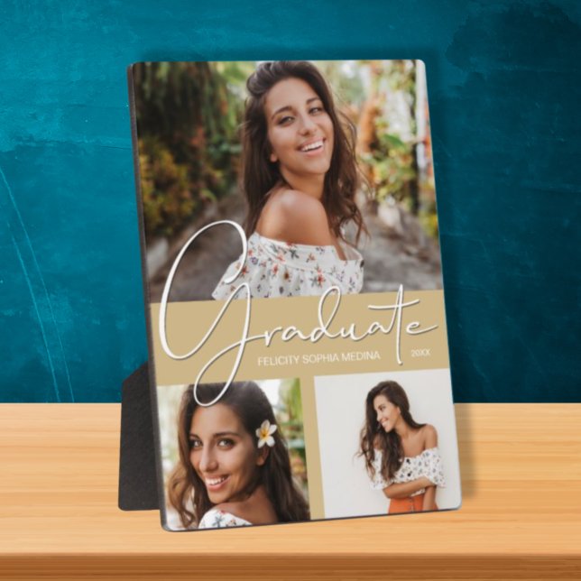 Graduation Photo Collage on Light Gold Plaque (Creator Uploaded)