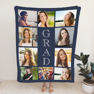 Graduation Photo Collage Personalised Blue Sherpa Blanket