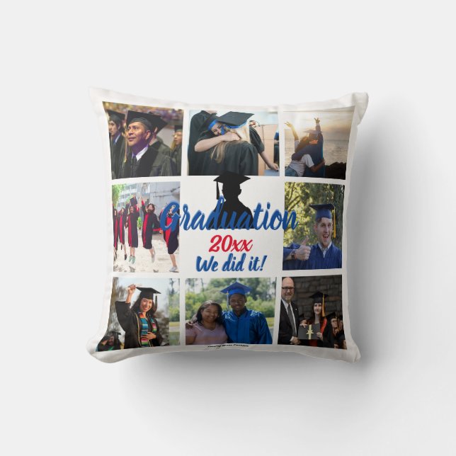 Graduation Photo Collage Personalised Throw Pillow (Front)