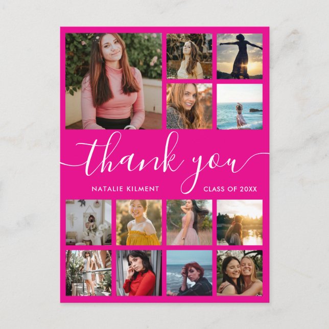 Graduation Photo Collage Pink Thank You Postcard (Front)