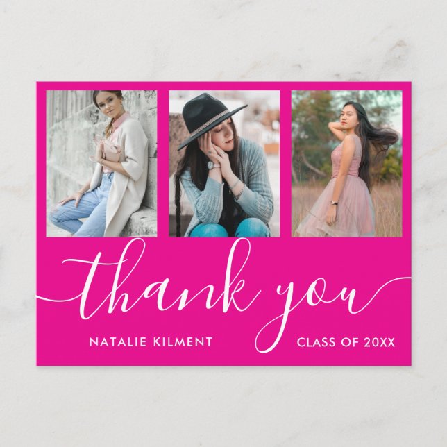 Graduation Photo Collage Pink Thank You Postcard (Front)