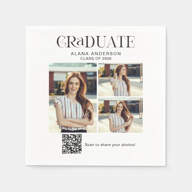 Graduation Photo Collage QR Code Photo Share Napkin (Front)