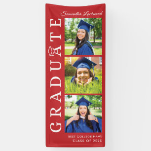 Graduation Photo Collage Red and White Grad 2025 Banner
