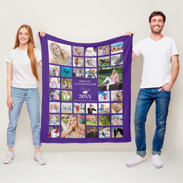 Graduation Photo Collage Script CLASS OF Purple Fleece Blanket (In Situ)