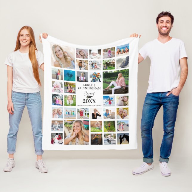 Graduation Photo Collage Script CLASS OF White Fleece Blanket (In Situ)