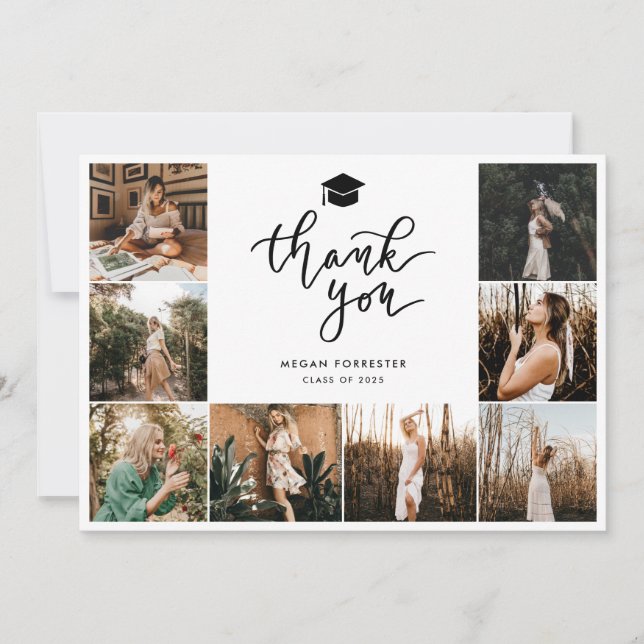 Graduation Photo Collage Thank You Script Card (Front)