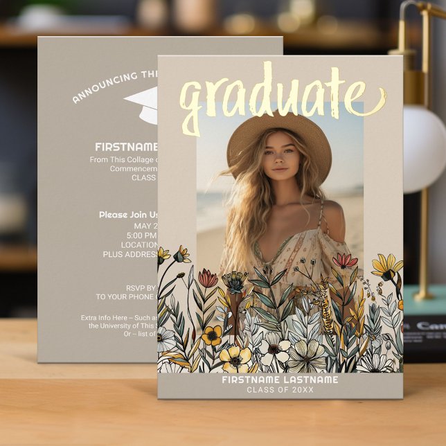 Graduation Photo Colourful Flowers - Grad Party (Graduation Invitation)